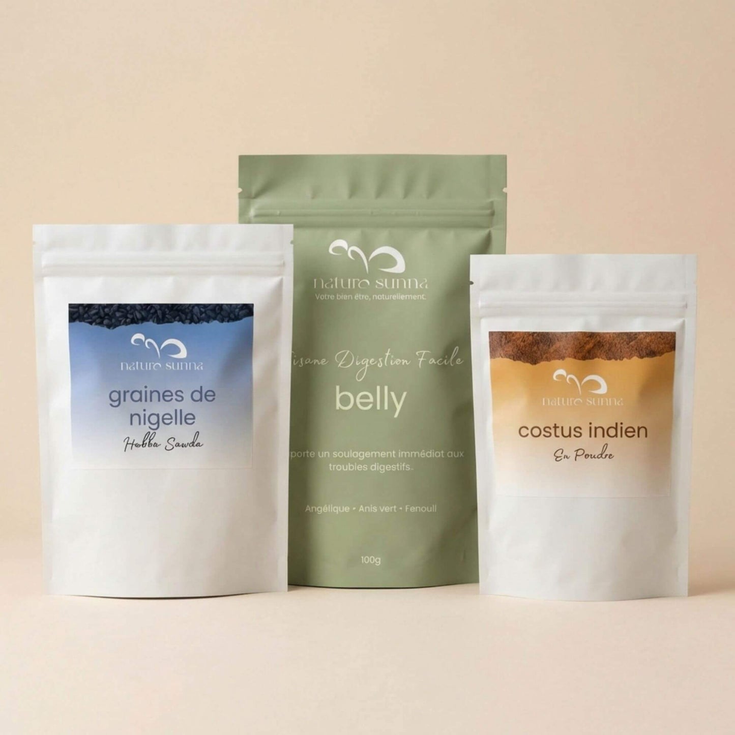 Pack Confort Naturo Sunna avec les produits naturels en vrac conçus pour accompagner le confort digestif au quotidien.