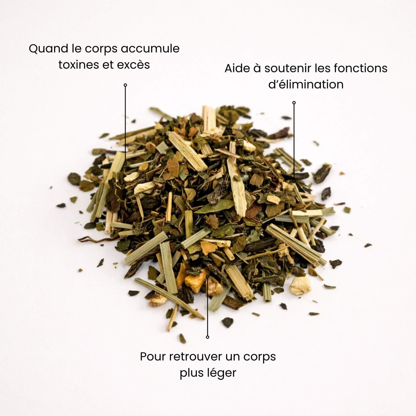 Plantes séchées pour thé détox Naturo Sunna, idéal lorsque le corps retient, se sent lourd, pour accompagner un rééquilibrage