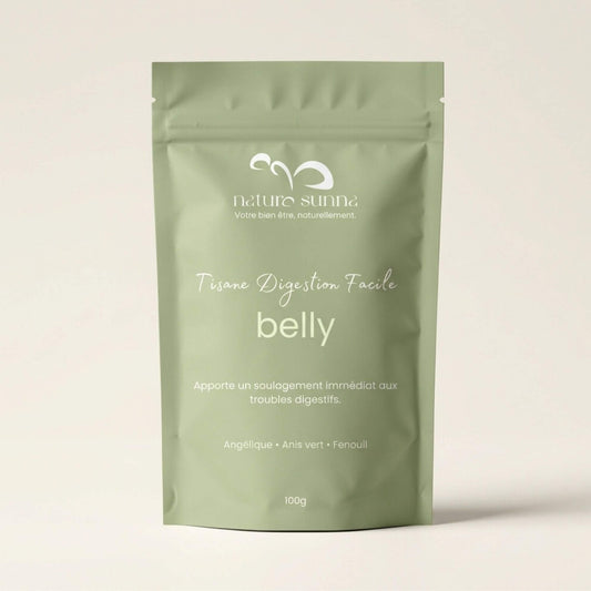 Sachet de tisane digestion Belly Naturo Sunna, infusion à l’angélique, anis et fenouil, tisane pour le confort digestif
