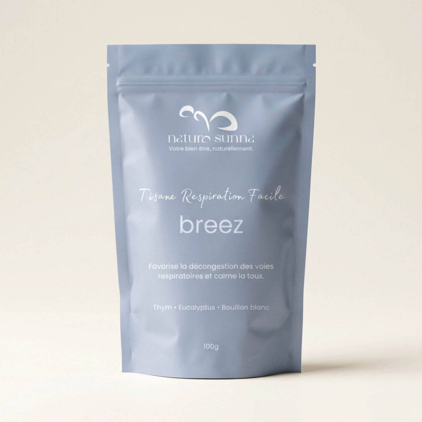 Tisane respiration facile Breez Naturo Sunna, infusion au thym et eucalyptus, tisane bien-être pour le confort respiratoire