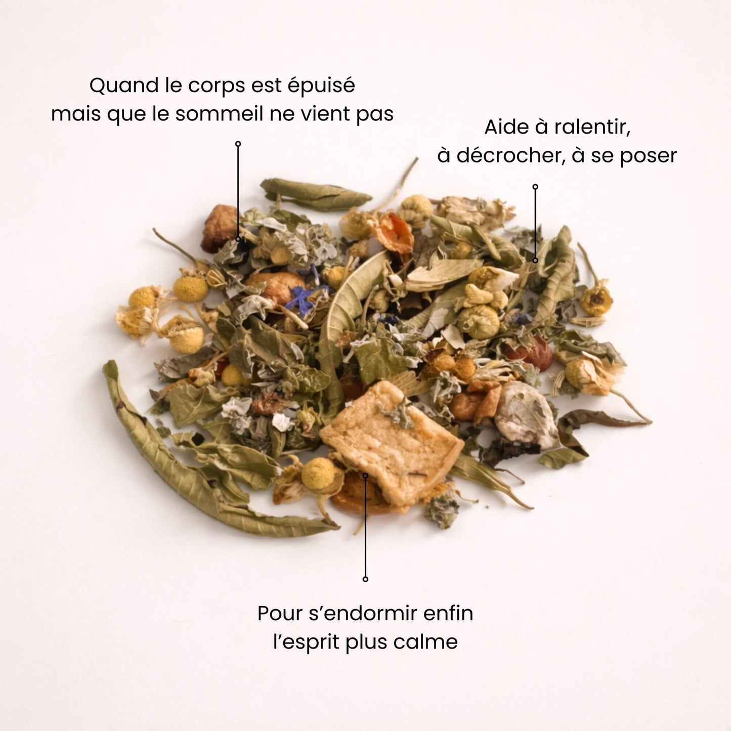 Mélange de plantes pour tisane sommeil Naturo Sunna, infusion du soir pensée pour accompagner les moments d'insomnie