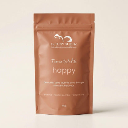 Tisane vitalité Happy Naturo Sunna, infusion naturelle à la pomme, tisane bien-être pour accompagner l’énergie quotidienne